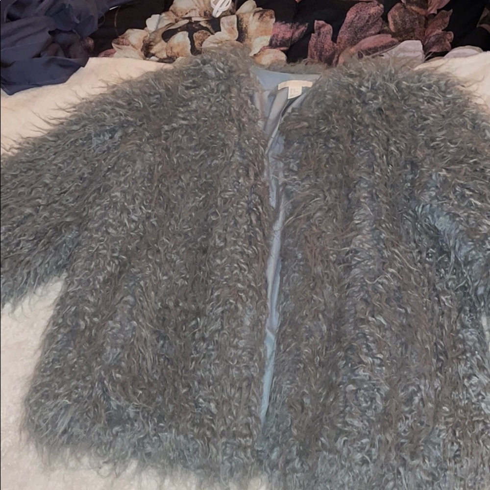 Teal fur jacket from H&M size M